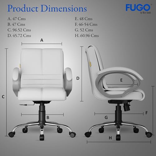 Image of FUGO FG235 with 3 Years Warranty Ergonomic Medium Back Office Chair with Adjustable Height, Cushioned Back&Seat, Tilting Mechanism, Heavy-Duty Metal Base, Perfect for Work, Study and Office (White)