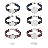 FASHEWELRY 14Pcs PU Leather Cord Bracelet Bezel Tray Blank Flat Round Cabochon Settings Bezel Tray Watch Bands Base Tray Bracelet Blanks with Glass Cabochons for Jewelry Making