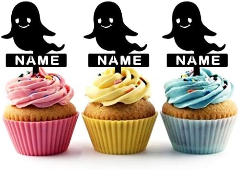 TA0466 Cute Ghost Halloween Silhouette Party Wedding Birthday Acrylic Cupcake Toppers Decor 10 pcs with Personalized Your Name