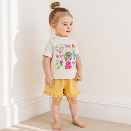 Image of Kids Toddler Girl Back to School Shirt Cute Print First Day of School Tee Shirt Kindergarten Preschool Tops