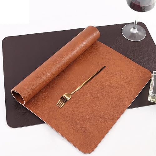 Set de table double face en cuir de vachette lot de 4 marron 45x30 cm