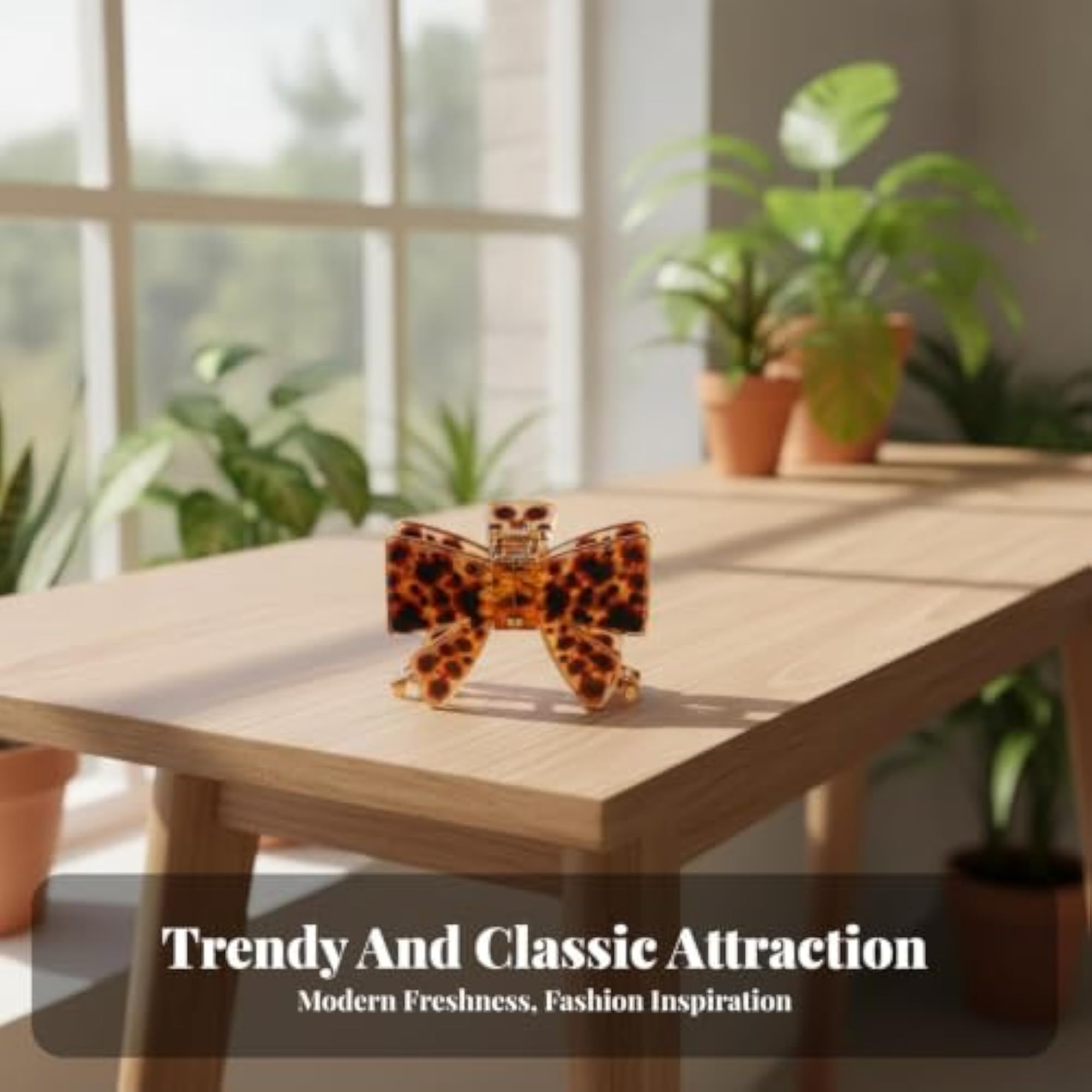 Hair Bow Glossy Bow Clip, Looped Tails in Orange Leopard