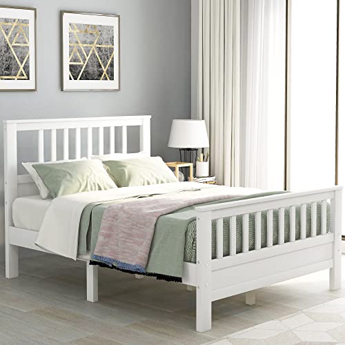 Tensun Full Size Pine Wood Platform Bed With Headboard And Footboard,No Box Spring Needed/Easy Assembly,White #TOP2