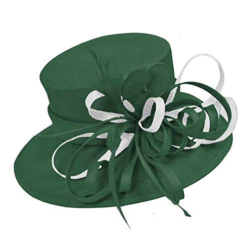 Chapeau bibi vert émeraude mariage femme avec grand bord blanc taille unique