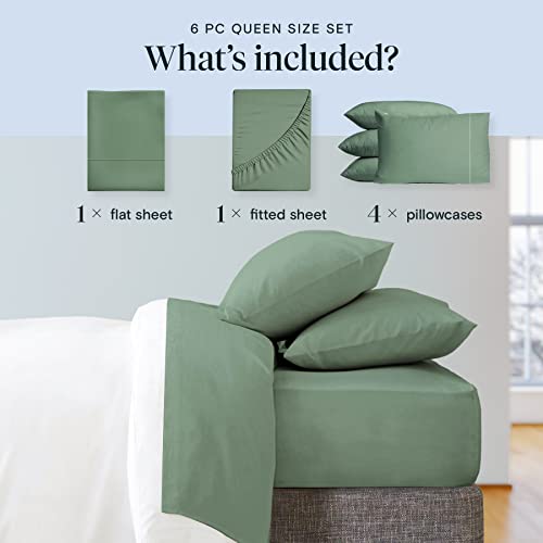 Luxclub 6 Pc Queen Sheet Set, Bamboo Sheets Queen Size, Deep Pockets 18" Eco Friendly Wrinkle Free Cooling Sheets Machine Washable Hotel Bedding Silky Soft - Tree Moss Green Queen #TOP2