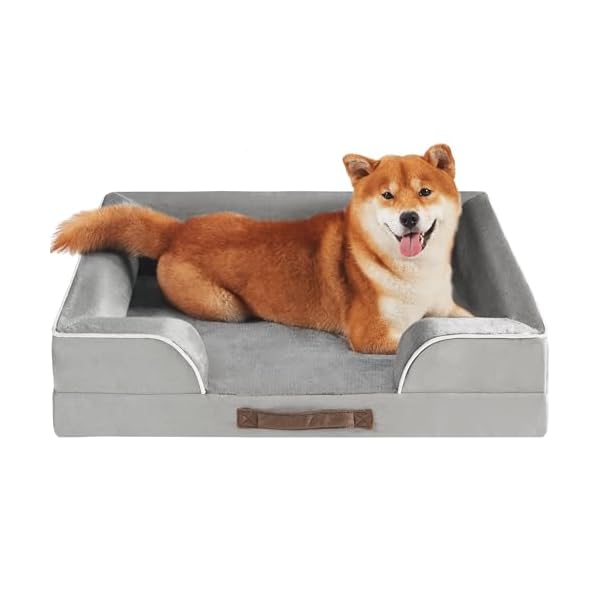 Orthopädisches Hundebett für mittelgroße Hunde, luxuriöses Haustiersofa aus Memory-Schaum für Hunde und Katzen, abnehmbarer und waschbarer Bezug, wasserdicht, langlebig, Grau