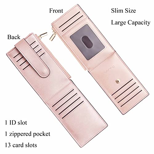 Image of Chelmon Womens Wallet Slim RFID Blocking Bifold Multi Card Case Wallet with Zipper Pocket (Rose Gold CLassic)
