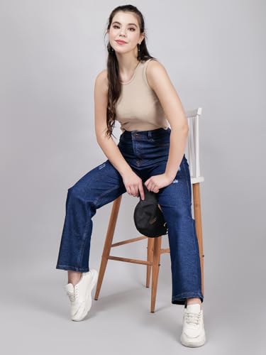 Image of Women's Reguler Fit Modern Regular High Rise Strechable Solid Clean Look Jeans- Dark Grey