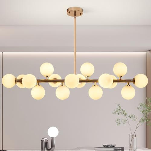 AstroLuominate Grey Linear Chandelier, Modern Sputnik Ceiling Fixture with Adjustable Height & Dimmable Glass Shades for Dining Room, Office, Mid-Century Design by AstroLuominate - Used condition - US$79.99
