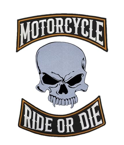 Juego de 2 parches bordados Biker 'Motorcycle | Ride Or Die ' + Skull Vampire Patch termoadhesivos para chalecos y chaquetas de moto, para decorar chaquetas de moto, bordados en accesorios de ropa,