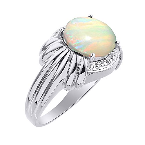 Bague de naissance en argent avec opale véritable, diamant et pierre colorée 12x10mm
