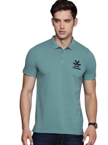 wrogn Men's Logo Printed Teal Polo T-Shirt-picture-10