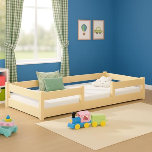 Miniatura 6 de Kobi Cama Infantil 180x80 Cm, Con Barandilla - Cama De Suelo Lila De Madera De Pino Natural