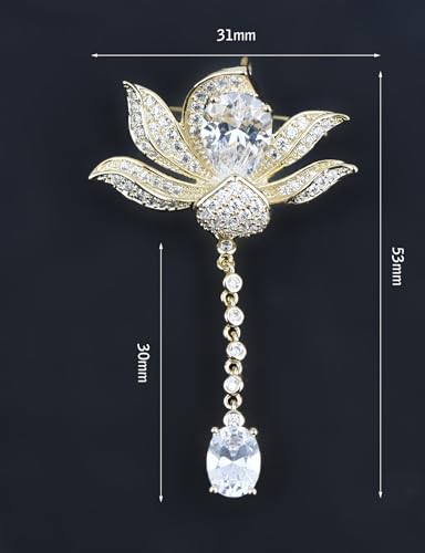 Image of Women's Cubic Zirconia Orchid Flower Brooch Crystal Floral Boutonniere Petal Lapel Pin Beastpin Bridal Wedding Jewelry with Tassel