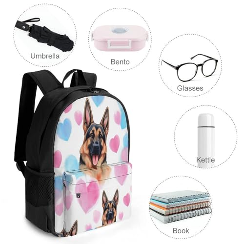 Large Capacity Funny German Shepherd Love Backpack, Women Men Portable Daypack for Hiking, Shopping, Fashion Comfy Shoulder Bag with Adjustable Strap4