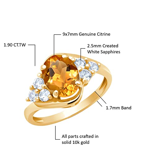 Max + Stone Yellow Citrine Oval Sunburst Halo Ring For Women In 10K Yellow Gold With Created White Sapphire And November Birthstone Anniversary Ring Size 5 #TOP3