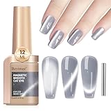 Bevimee Cat Eye Gel Nail Polish Silver Cats Eye Gel Polish Magnetic Polishes for Nail Art Long Lasting UV Gels Silver 12ml - Image 1