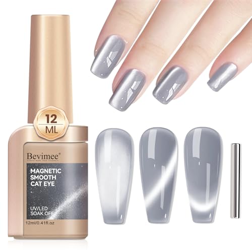 Bevimee Cat Eye Gel Nail Polish Silver Cats Eye Gel Polish Magnetic Polishes for Nail Art Long Lasting UV Gels Silver 12ml