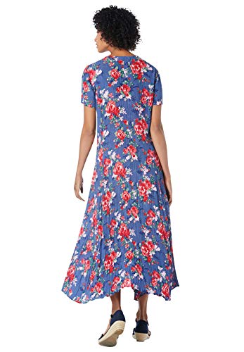 Woman Within Women's Plus Size Short-Sleeve Crinkle Dress - S, Navy Patchwork Blue #TOP2