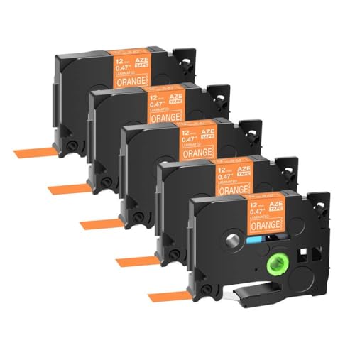 TZ-221�����TZE-231 12mm�}���`�J���[���~�l�[�g���x����5PK�݊����x���e�[�v�́APT-D210�v�����^�[�œ��삵�܂�(5PK White on Orange)