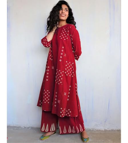 Image of GoSriKi Women Kurta Set | Rayon Viscose Printed A Line Kurta with Pant | Ethnic Wear for Women | Indian Casual Office Daily Summer Outfit