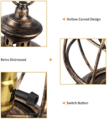 SUNLLOK Modern Vintage Small Cage Desk Lamp - Mid Century Retro Edison Lantern Table Lamp Antique Holder - Industrial Bedside Night Light for Living Room Bedroom Decoration (Gold, E27 Bulb Included)