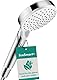 hansgrohe Crometta - wassersparender Duschkopf 6 l/min (EcoSmart), Handbrause mit 2 Strahlarten, runde Duschbrause (⌀ 100 mm), Sparduschkopf mit Antikalk-Funktion, Weiß/Chrom