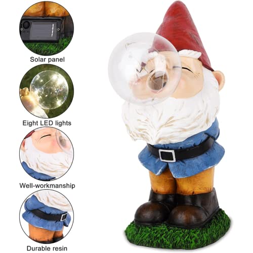 Solar Garden Gnome Statue, Light Up Bubble Blowing Outdoor Gnome Ornament, Weatherproof Resin Garden Decoration - Image 4