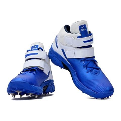 SEGA Bold Men's Bowling Cricket Boots, with Metal Spikes, Blue/Grey/White, Cricket Shoes (Blue, Numeric_8) Cover