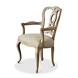  Loberon Stuhl Ladorée, kunstvoll geschnitzt, mit White-Wash-Finish, antiker Charakter, Sitzmöbel, Esszimmerstühle, Eichenholz, Leinen, braun/beige