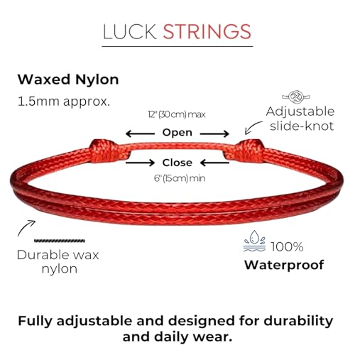 Luck Strings Red cord Bracelet for Men - Adjustable Bracelet for Women - Unisex Adult Waterproof Nylon Cord Surfer Passion protection strength Power Talisman Good Charm Energy Red of Fate Love