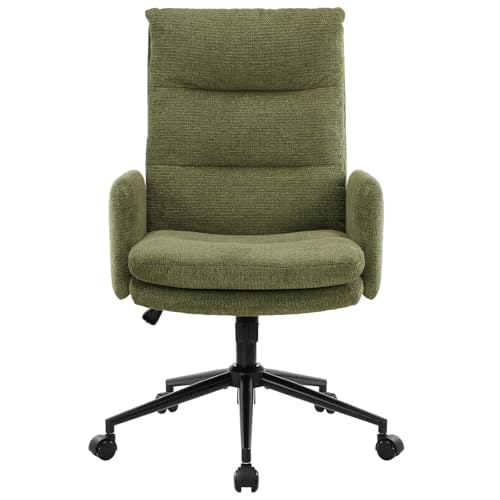 IWMH High-Back Home Office Chair,Upholstered Desk Chair with Armrests,Height Adjustable Armchair with Wheels, Swivel Office Desk Chair, Ergonomic Computer Task Chair, Leisure Armchair Cashmere (Green)