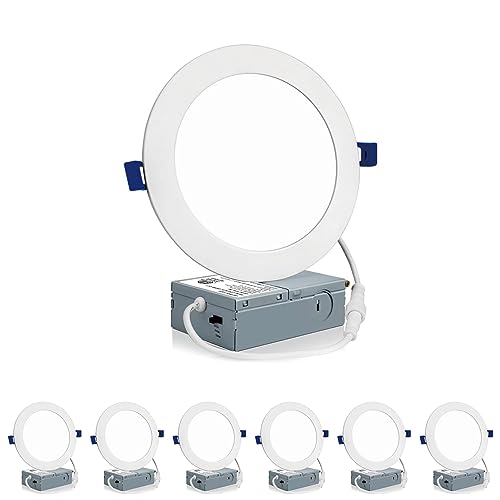Meconard 6 Pack 6 Inch Ultra-Thin LED Recessed Ceiling Light, 3000K/4000K/5000K Selectable, Dimmable 12W=110W, 1050LM, IC Rated Can-Killer Downlights with Junction Box, ETL and Energy Star Listed