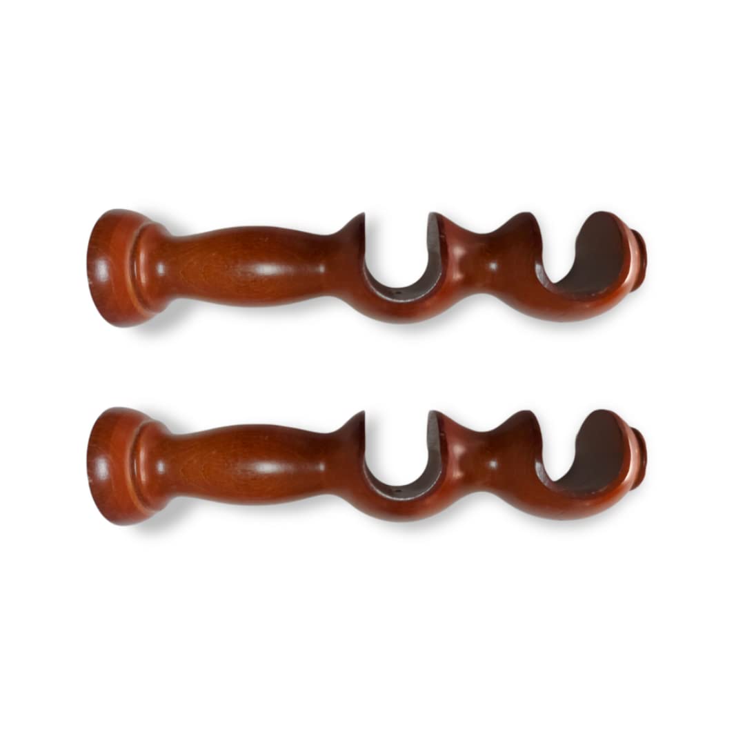 tendaggimania ® Coppia Staffe bastone tenda doppie per Bastone Tende in legno diametro 35 mm - Colore Ciliegio