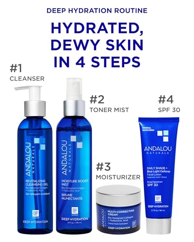 Andalou Naturals Deep Hydration Face Moisturizer Multi-Correcting Cream - Daily Skincare With Hyaluronic Acid, Vegan Collagen, & Fruit Stem Cells - Repair Skin Elasticity & Boost Hydration - 1.7 fl oz