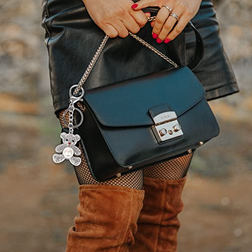 Bear Keychain,Very Cute Key Ring, 1 Set Sliver Decor For Car Accessories,Crystal Gift To Women Girls,Rhinestone Decorations For Bag (Bear) #TOP5