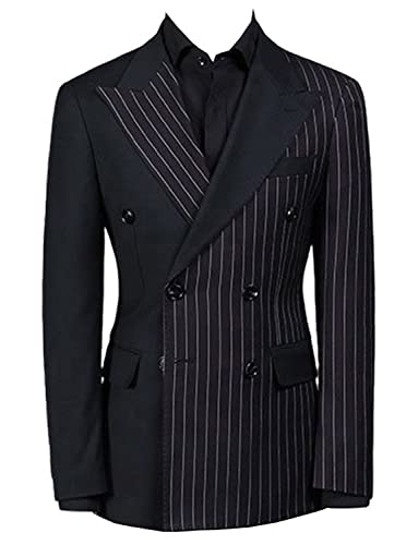 Men's Stripe Blazer Double Breasted Buttons Coat Peak Lapel Suit Jacket for Formal Dinner Homecoming