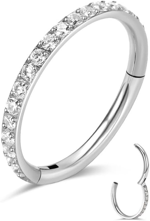 1Pcs 18G 16G Titanium Cartilage Earrings Crystal Nose Hoop for Women Diameter 6mm 8mm 10mm 12mm CZ Helix Conch Daith Rook Tragus Lobe Snug Lip Nostril Rings Body Piercing Jewelry-Silver-Gold-Black - Image 2