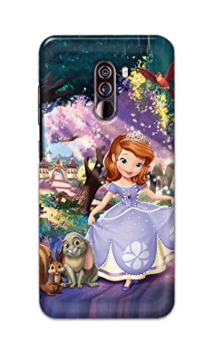 Image of PRINTFIDAA Cartoon Little Girl with Crown and Pet Animals Printed Designer Hard Case for Poco F1, Pocophone F1 Back Cover -(e) RPM1008