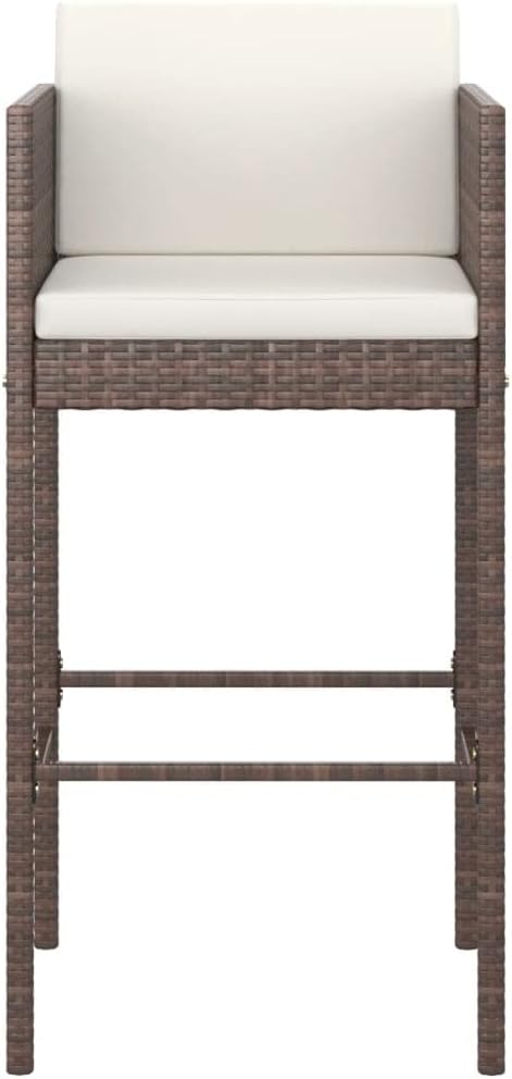 5 Piece Patio Bar Set, Outdoor Wicker Counter Height Table and Bar Stools, Bar Height Table Bistro Set with 4 Bar Chairs and Cushions, for Backyard, Poolside, Balcony, Brown