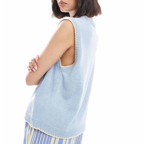 Women Knit Vest Lobster Graphic Sleeveless Loose Fit Pullover Sweater Vest Y2k Going Out Top (Light Blue,XL)2