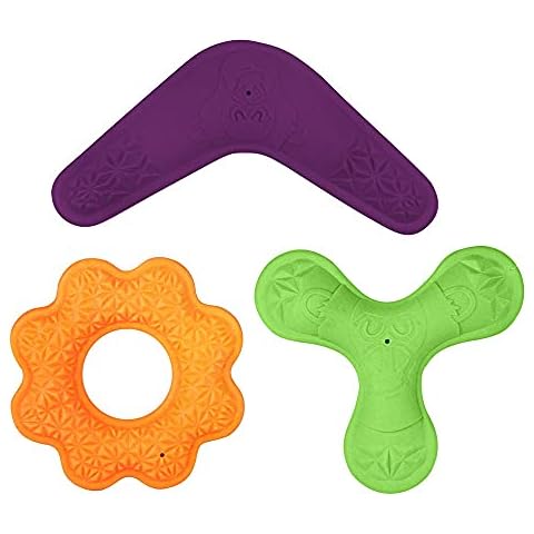 Ministry of Pet Interactive Dog/Puppy Toys, Throw & Fetch Durable Tough Outdoor Dog Toys - Mixed 3 Pack Fetch Toys, Multiple Colours Cover