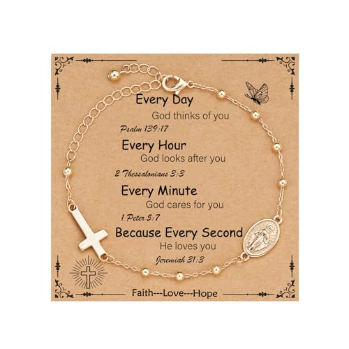 Catholic Virgin Mary Cross Bracelet Gifts for Girls Teens Women, Rosary Beads Charm Link Chain Bracelet Christmas Christian Religious Jewelry Gifts