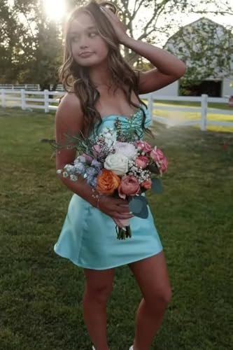 Dessiny Strapless Satin Homecoming Dresses with Bow for Teens Short Bodycon Cocktail Party Dress DE3142