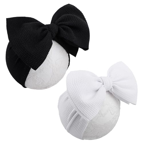 Image of YanJie Hairband - Big Bows for Baby Girls Black & White, 2 Count (Pack of 2), Polyester, Hair Accessories, Unisex-Babies, Newborn, Infant, Toddlers, 0-6Months