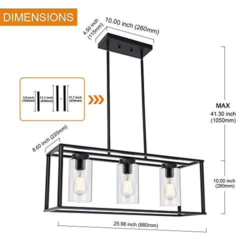 image for VINLUZ Contemporary Chandeliers Black 3 Light Modern Dining Room Light
