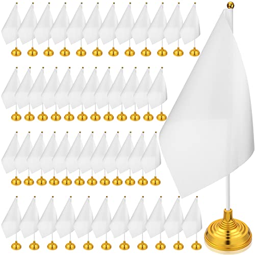 Tatuo 48 Pcs Mini White Desk Flags On Stick With Stands 5.51 X 8.27 Office White Solid Table Flag For Diy Craft Small Blank Desktop Flag With Pole For 4Th Of July Classroom Event Celebration Supplies #TOP19