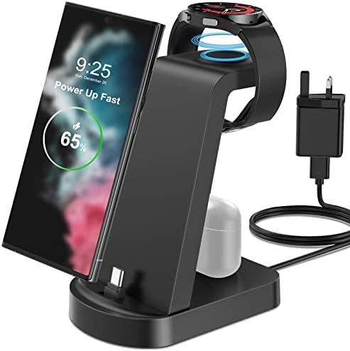 VCVS 18W 3-IN-1 Fast Wireless Charger compatible with Samsung Galaxy S23, S22, S21, S20, S10, S9, Z Flip, Z Fold, Note 20, 10, A51, A52, A53, Samsung Galaxy Watch 5, 4, 3, Active 2, 1, Galaxy Buds