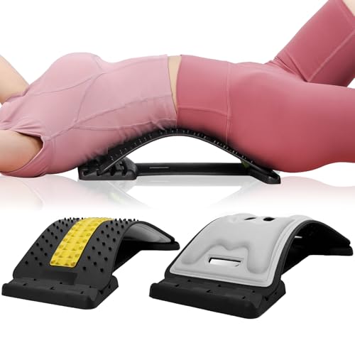 Back Stretcher with Lumbar Support Board for Back Pain Relief - Dual-Sided Adjustable Spinal Decompression & Cracker Device (Yellow)