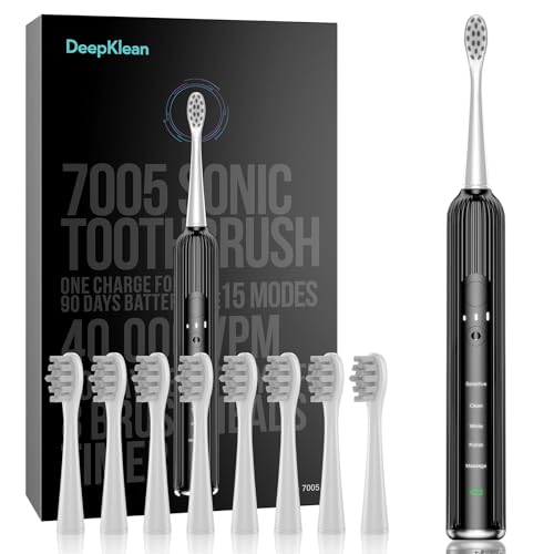 Deepklean 15 Modes Ultrasonic Electric Toothbrush - Sonic Electric Toothbrush for Adults, Toothbrush with 8 Brush Heads 60 Days Long-Lasting Rechargeable Battery Toothbrush 7005